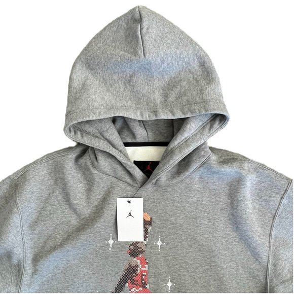 Nike Jordan Jumpman Essential Graphic Fleece Pullover Hoodie Grey - Picture 3 of 13